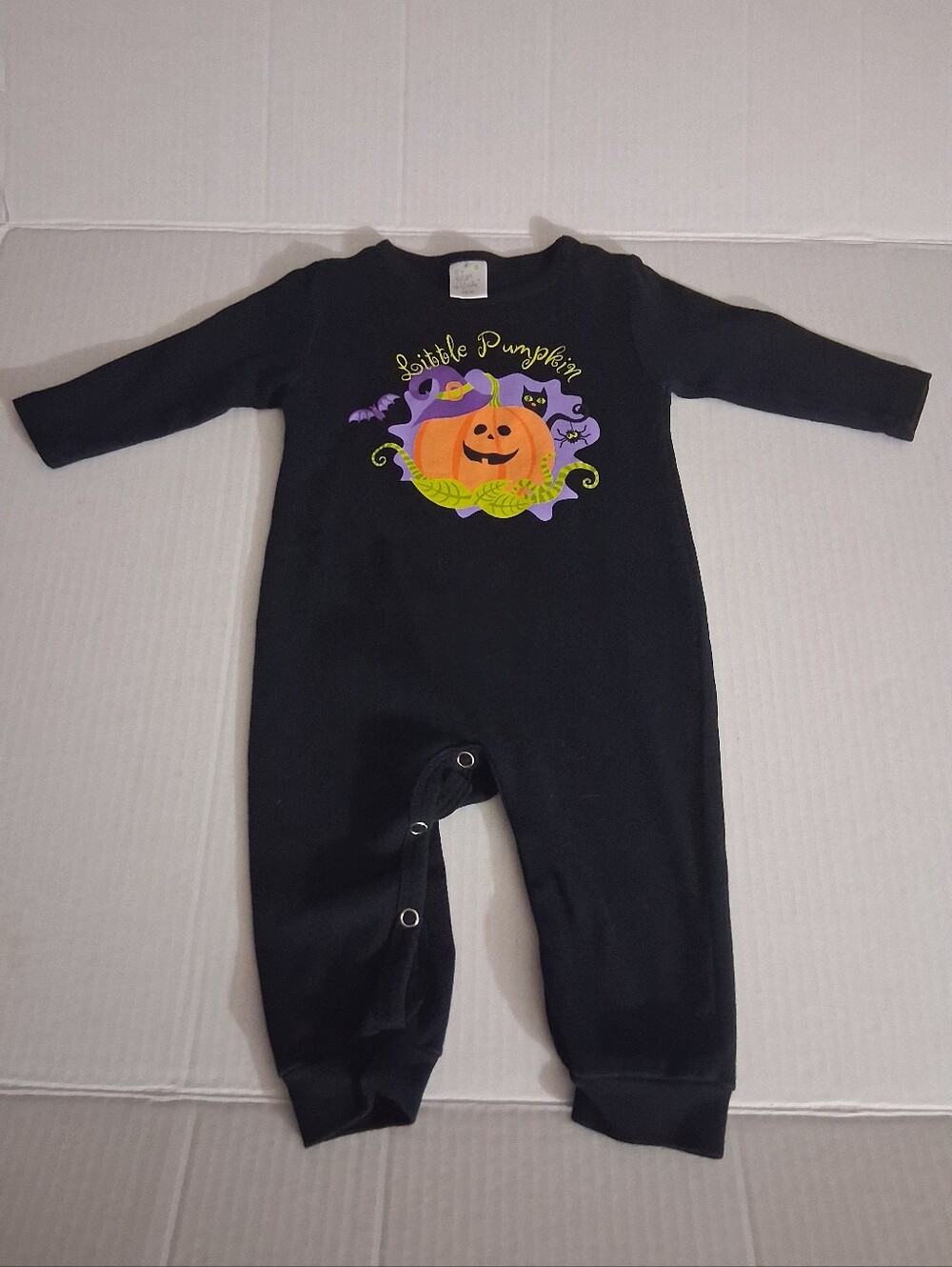 Tesa Babe Halloween 3-6 M Long-Sleeve "Little Pumpkin" Graphic Black Jumpsuit